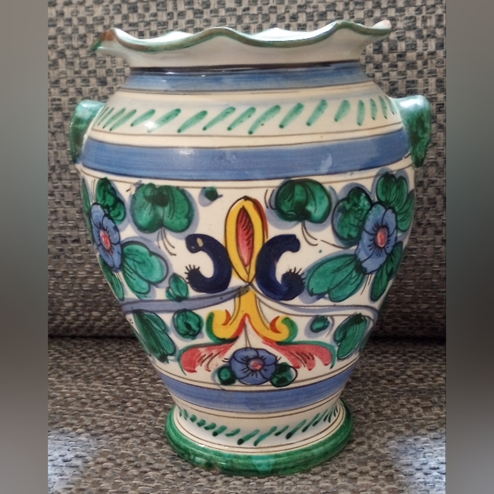 Vintage Hand Painted Ceramic Vase, Pitcher - Italy - Italian Floral Design